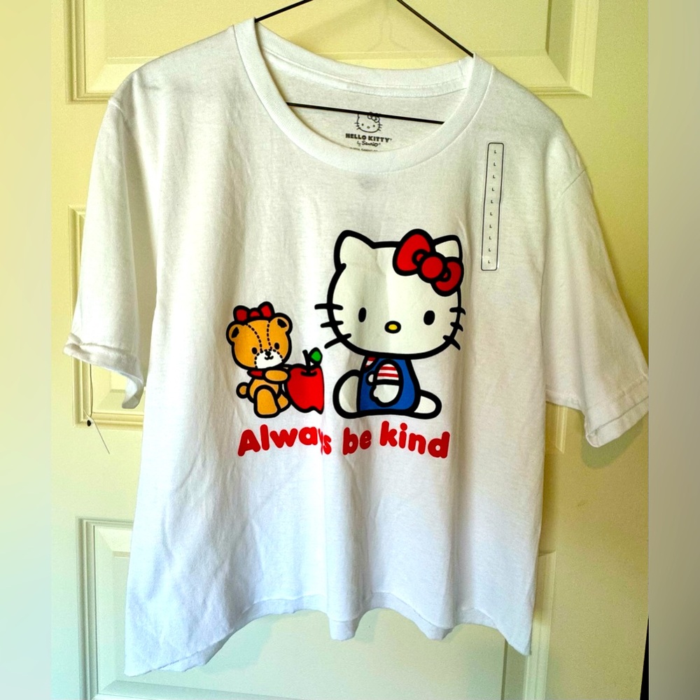 Bioworld Hello Kitty Sanrio Short Sleeve Cotton Crop Tee “Always Be Kind” Large